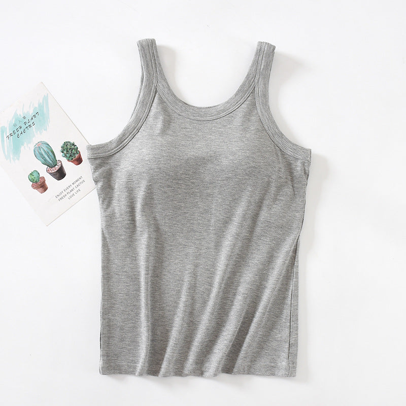 Ribbed Scoop Neck Shelf Bra Tank - grey