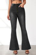 Exposed Button Fly High Waist Flare Jeans - LTgray