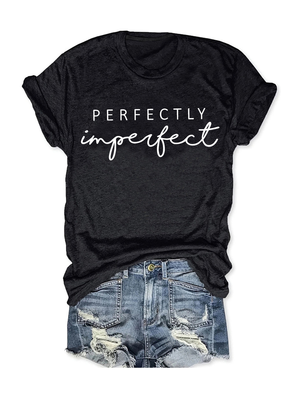 Perfectly Imperfect Hand Script Slogan Tee - Black