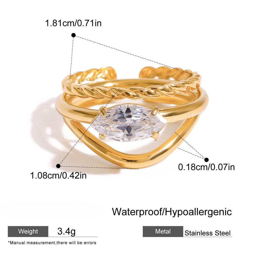 Twisted Marquise Stone Stacking Ring Set - Gold