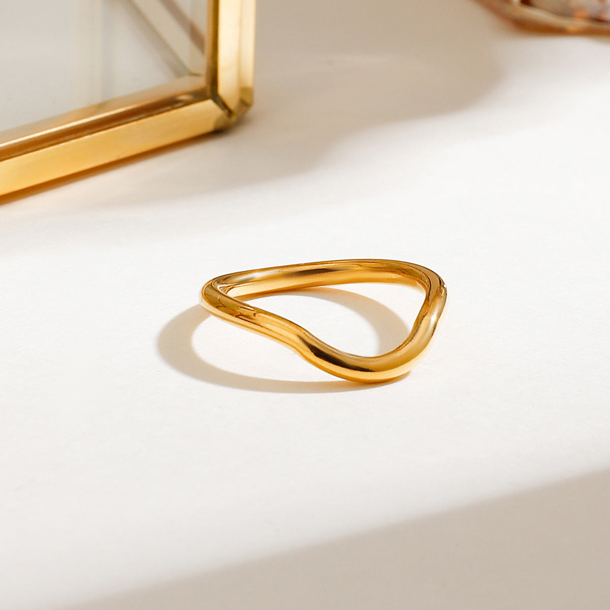 Twisted Marquise Stone Stacking Ring Set - Gold - 1