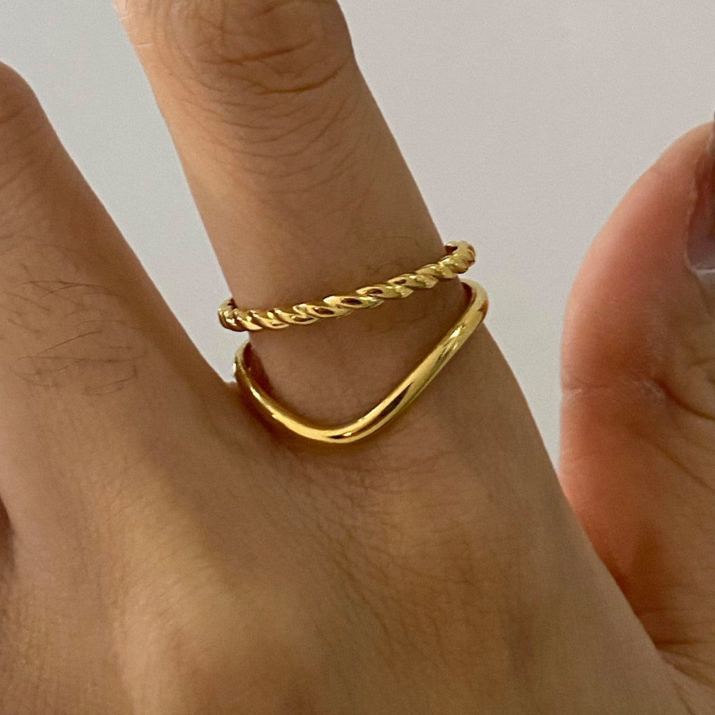 Twisted Marquise Stone Stacking Ring Set - Gold - 4