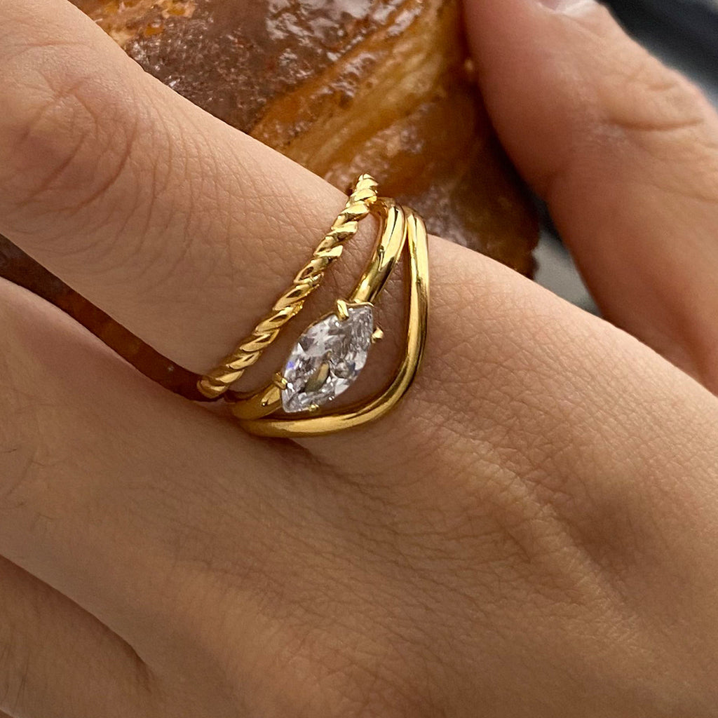 Twisted Marquise Stone Stacking Ring Set - view 1