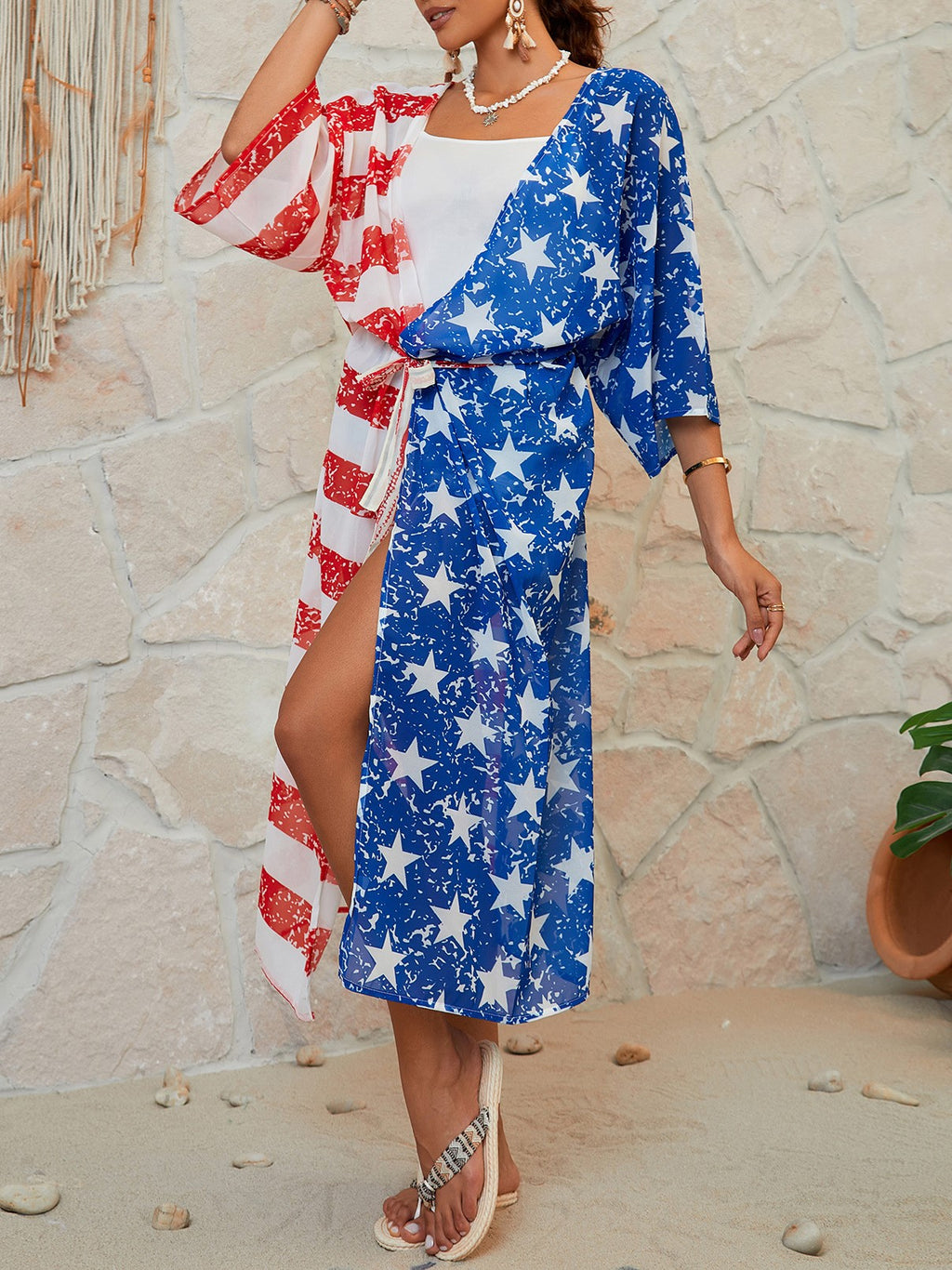 Stars And Stripes Print Beach Kimono - Color_1 - 4