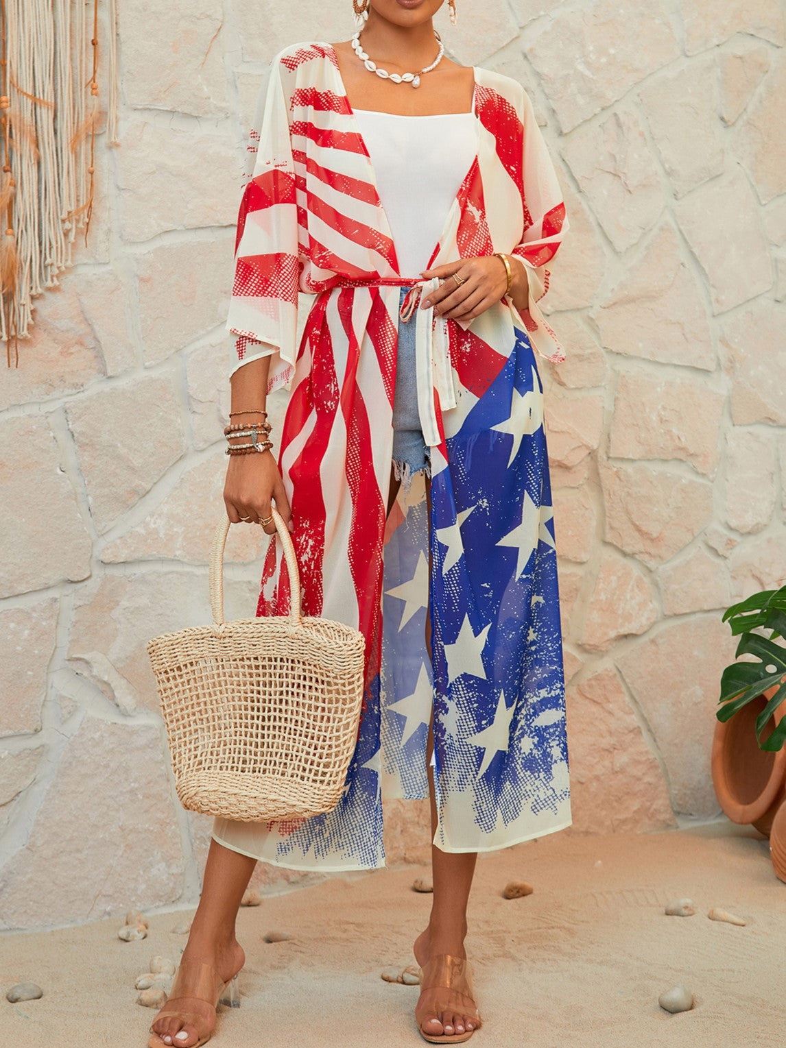 Stars And Stripes Print Beach Kimono - Color_5 - 1