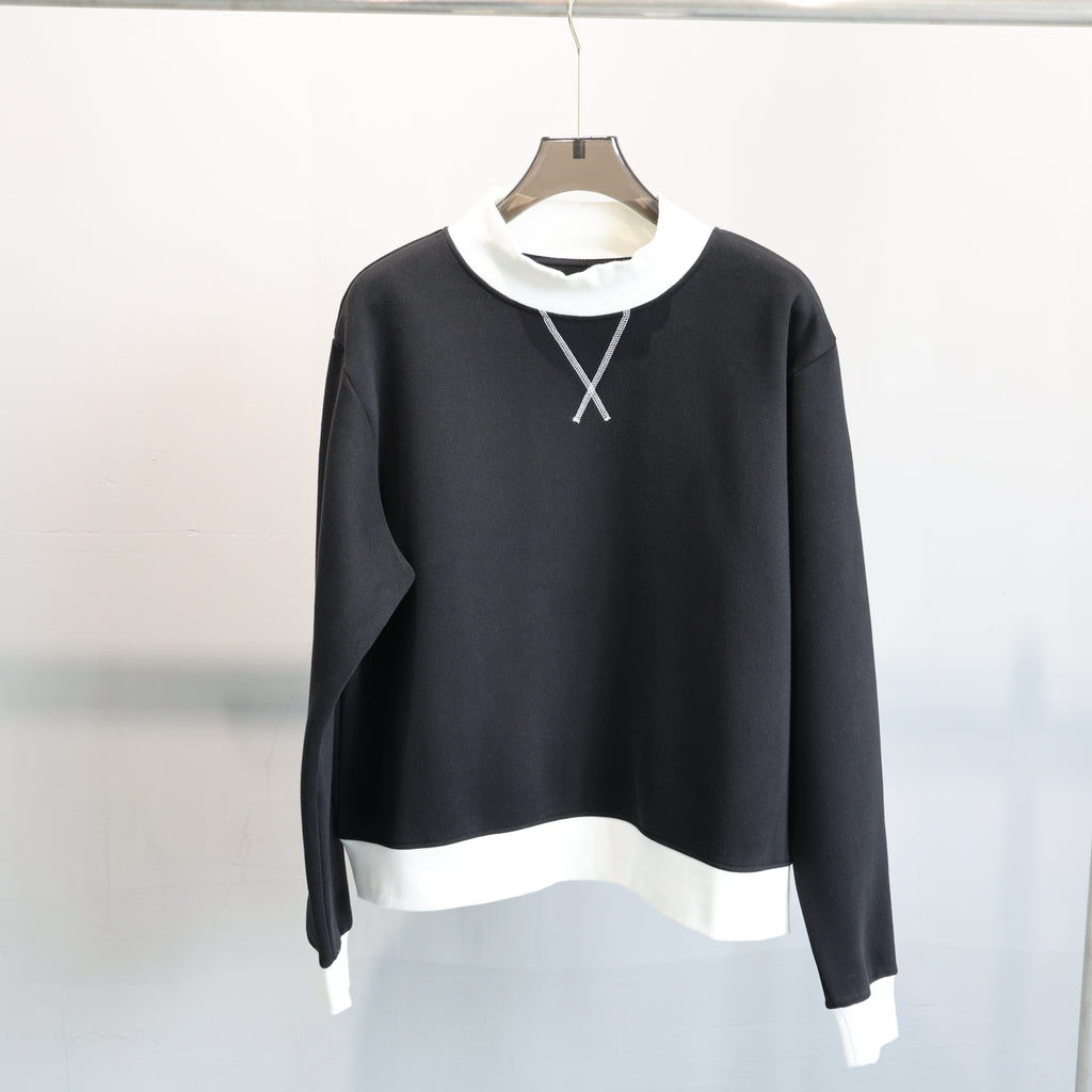 Contrast Trim Mock Neck Sweatshirt - Black