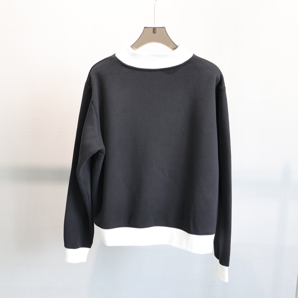 Contrast Trim Mock Neck Sweatshirt - Black - 1