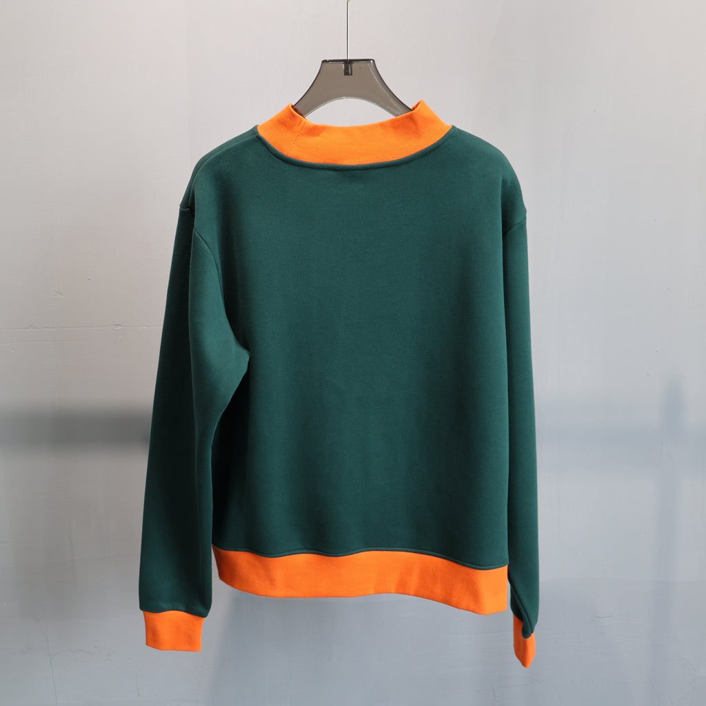 Contrast Trim Mock Neck Sweatshirt - Green - 1