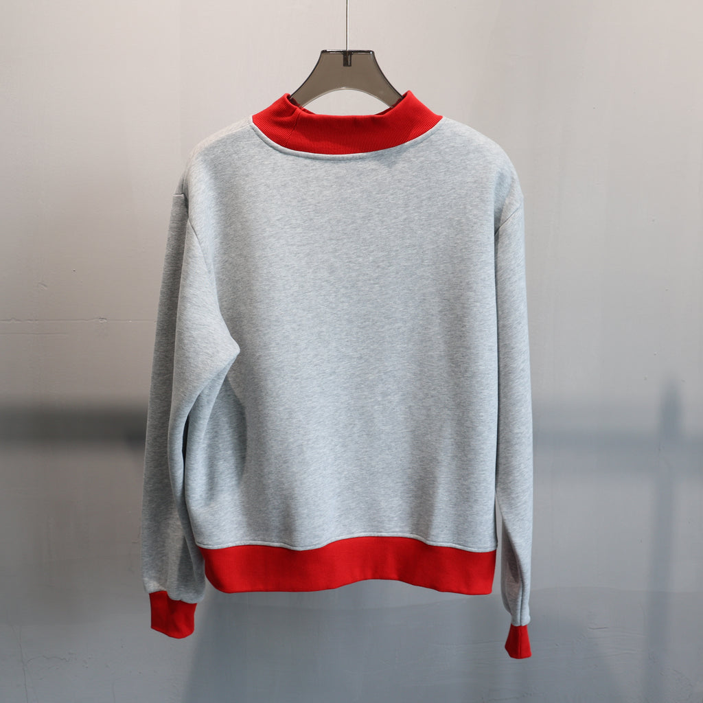 Contrast Trim Mock Neck Sweatshirt - Grey - 1