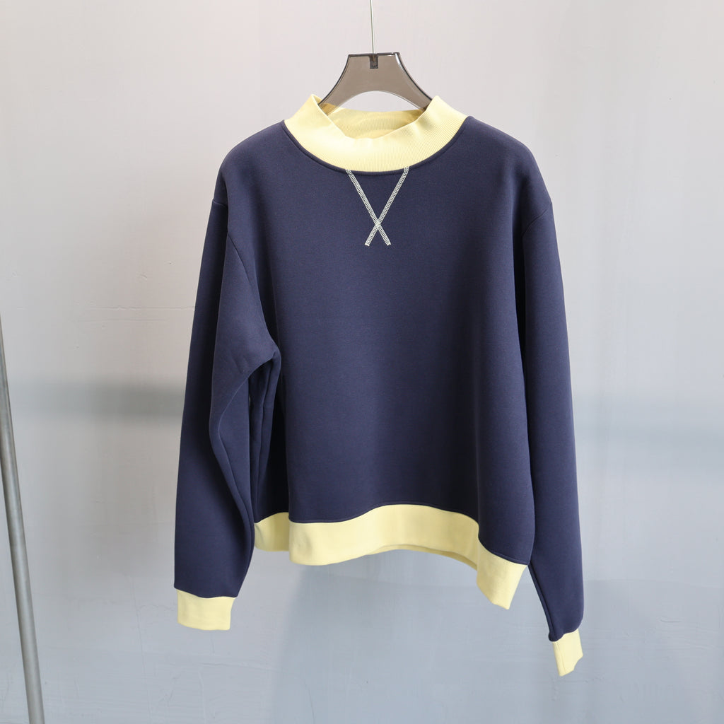 Contrast Trim Mock Neck Sweatshirt - Navy - 1