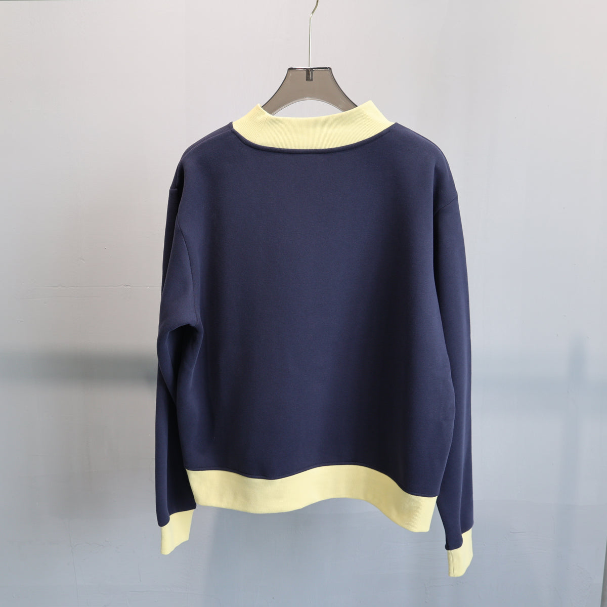Contrast Trim Mock Neck Sweatshirt - Navy - 2
