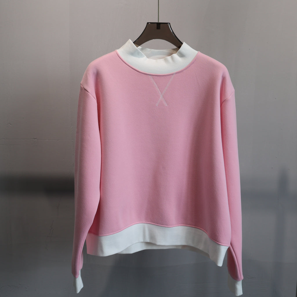 Contrast Trim Mock Neck Sweatshirt - Pink