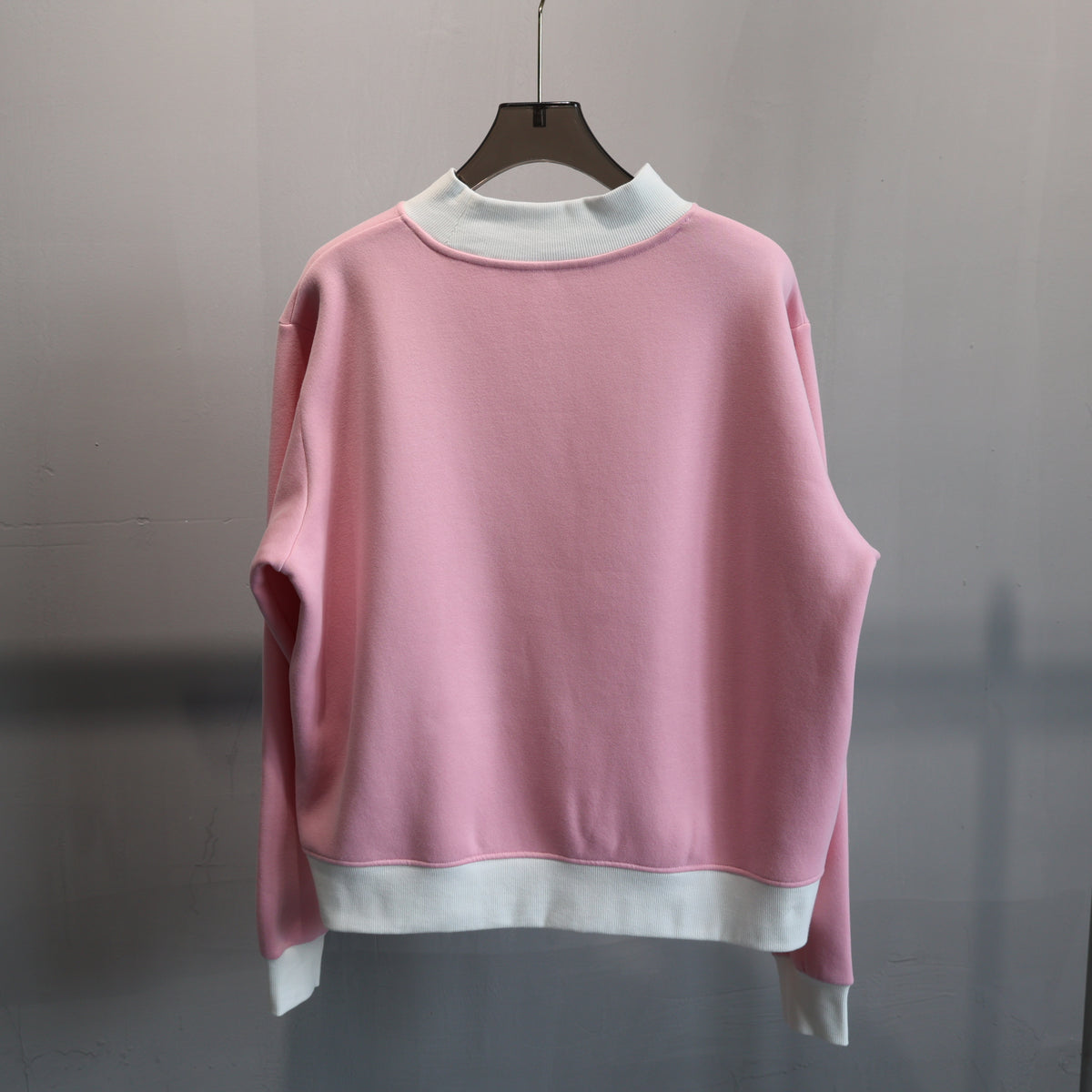 Contrast Trim Mock Neck Sweatshirt - Pink - 1
