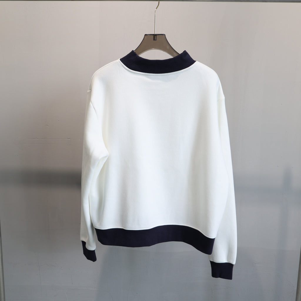 Contrast Trim Mock Neck Sweatshirt - White - 1