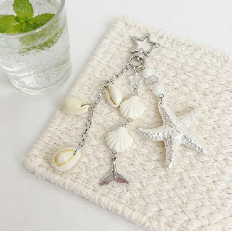 Starfish Mermaid Tail Bag Charm Keychain - White - 1
