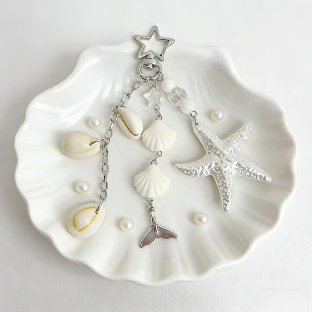 Starfish Mermaid Tail Bag Charm Keychain - White - 2