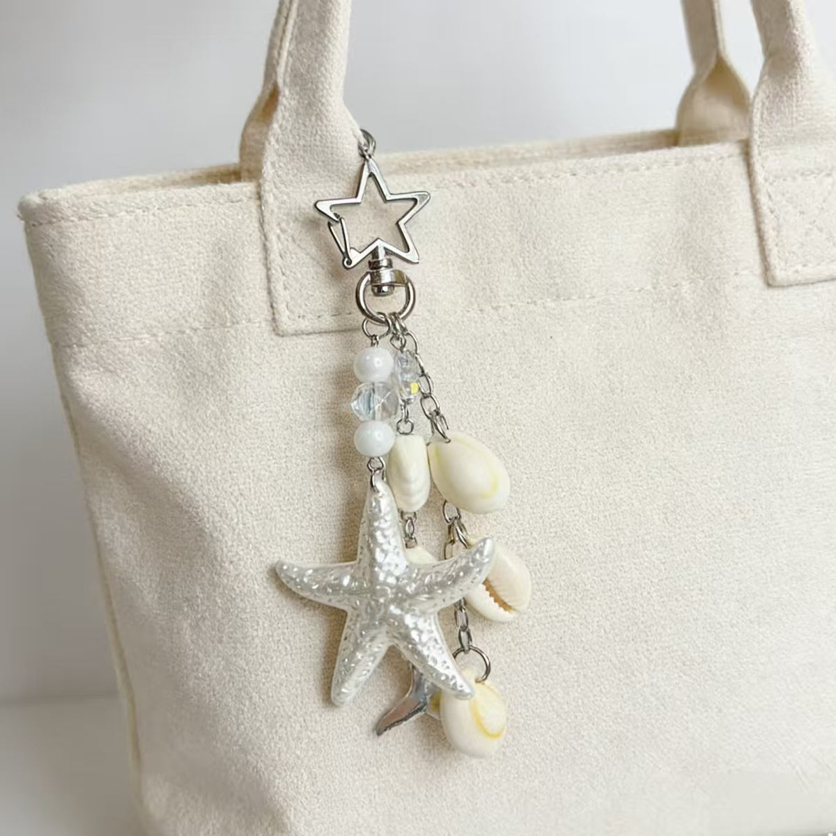 Starfish Mermaid Tail Bag Charm Keychain - White - 3