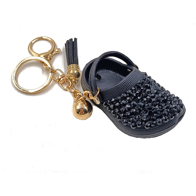 Crystal Clog Charm Keychain With Tassel - Black