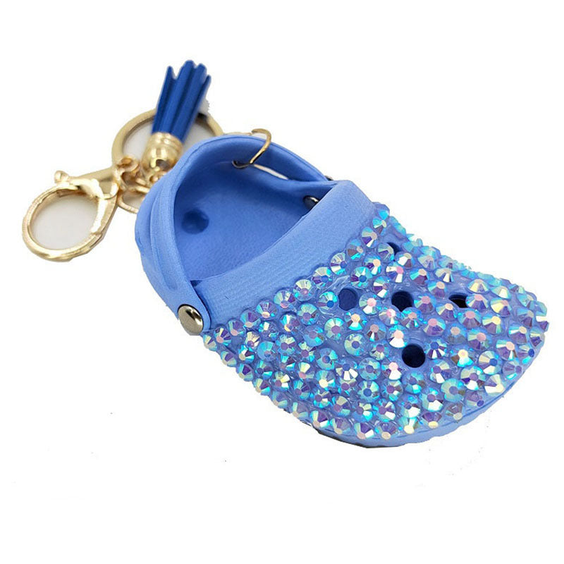 Crystal Clog Charm Keychain With Tassel - Blue