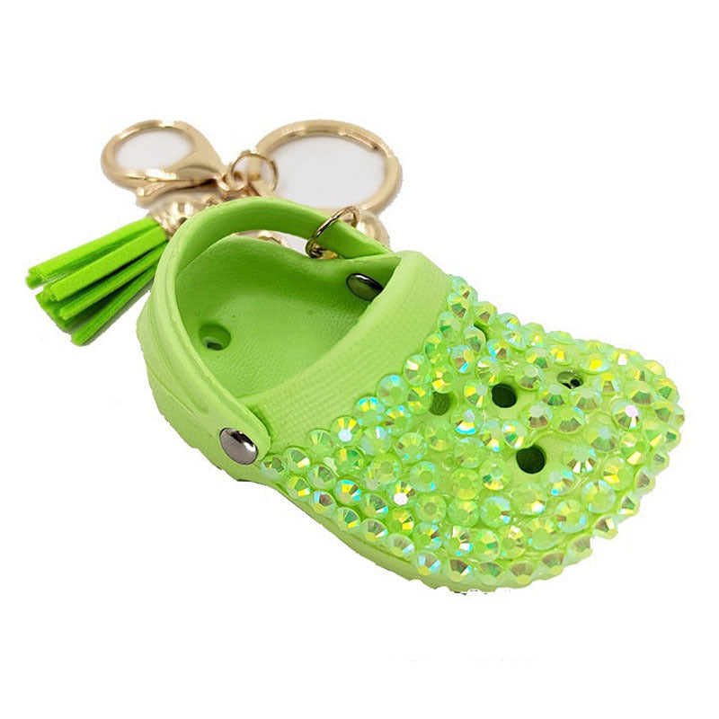 Crystal Clog Charm Keychain With Tassel - Green
