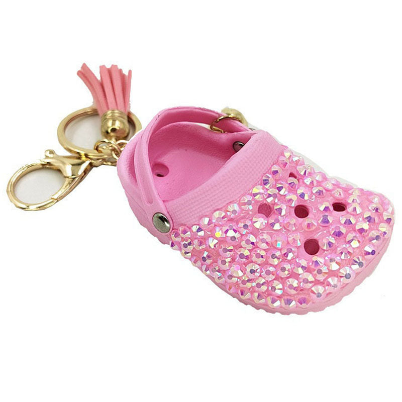 Crystal Clog Charm Keychain With Tassel - Pink