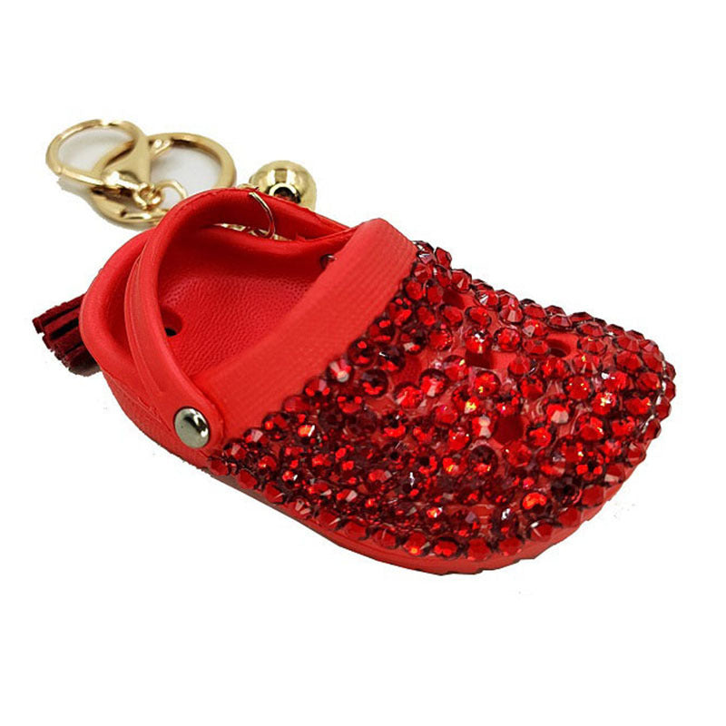 Crystal Clog Charm Keychain With Tassel - Red