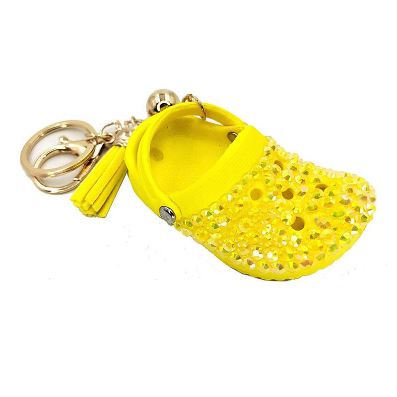 Crystal Clog Charm Keychain With Tassel - Yellow