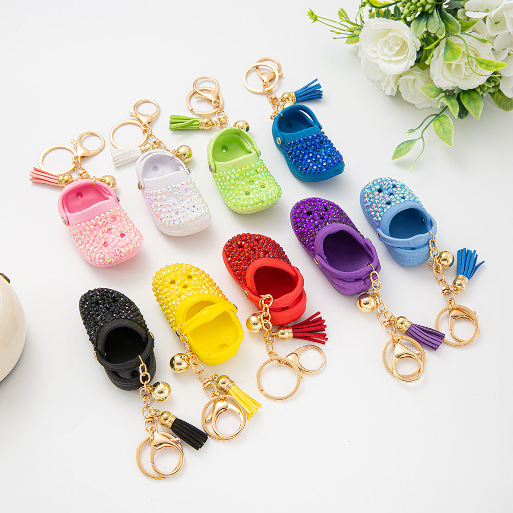 Crystal Clog Charm Keychain With Tassel