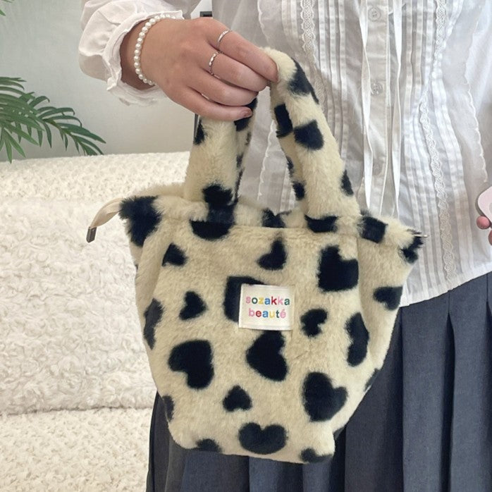Fuzzy Plush Mini Handle Tote Bag - Color_10