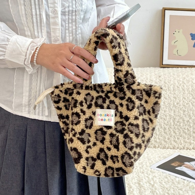 Fuzzy Plush Mini Handle Tote Bag - Color_2