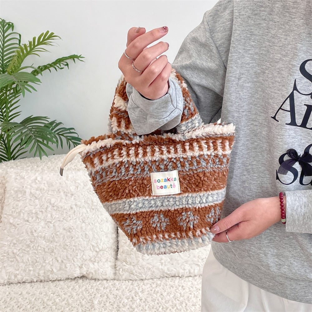 Fuzzy Plush Mini Handle Tote Bag - Color_4