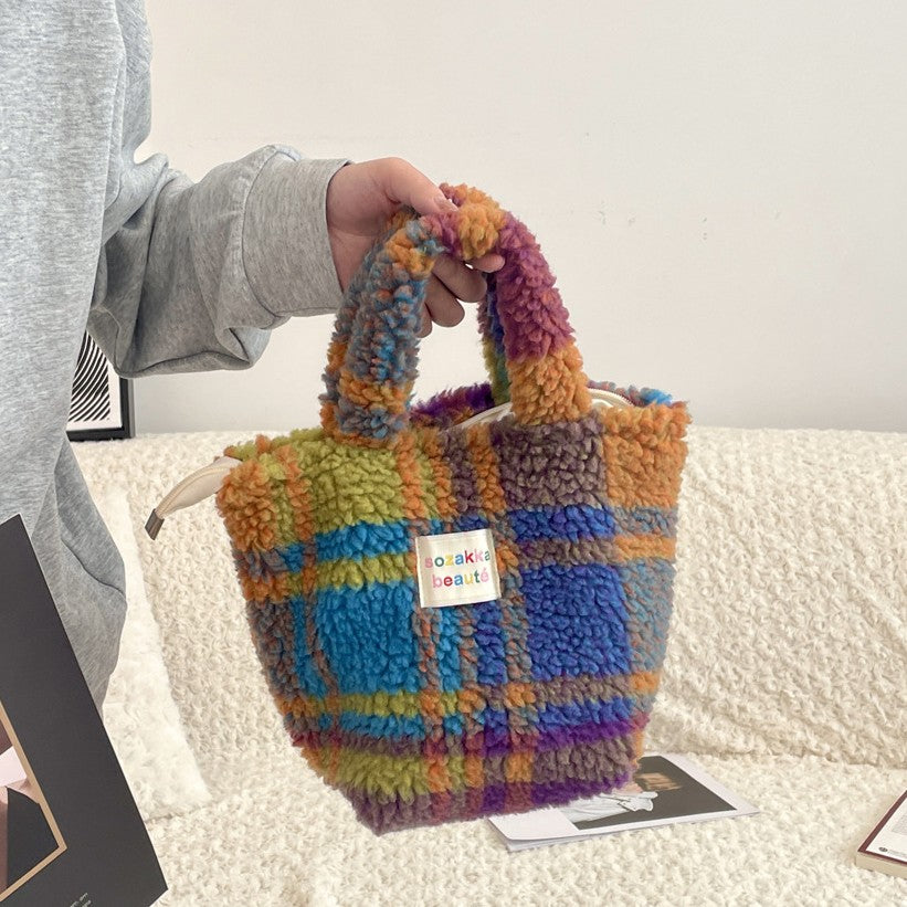 Fuzzy Plush Mini Handle Tote Bag - Color_7