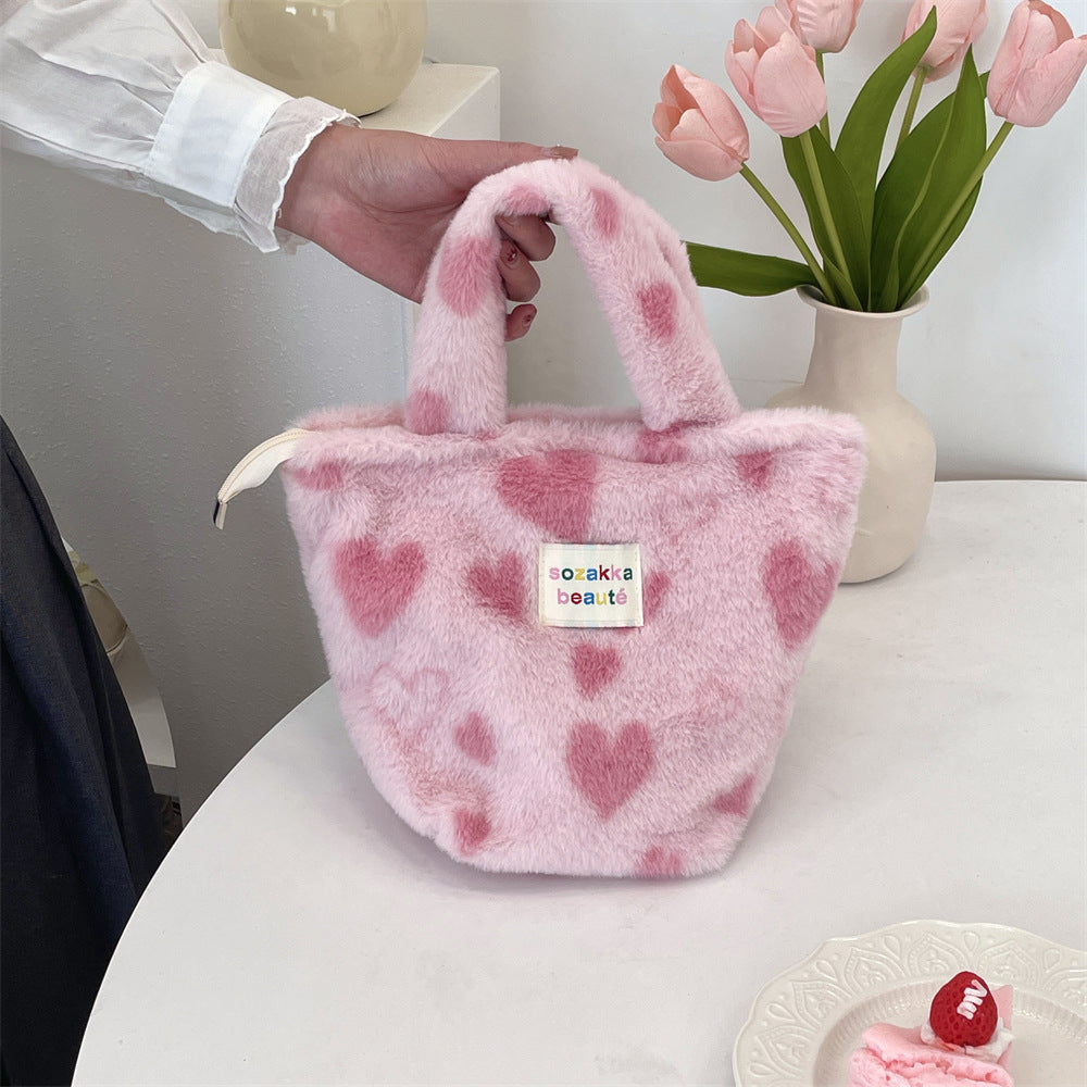 Fuzzy Plush Mini Handle Tote Bag - Color_8