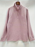 Textured Rib Half Zip Collared Sweatshirt - Pink