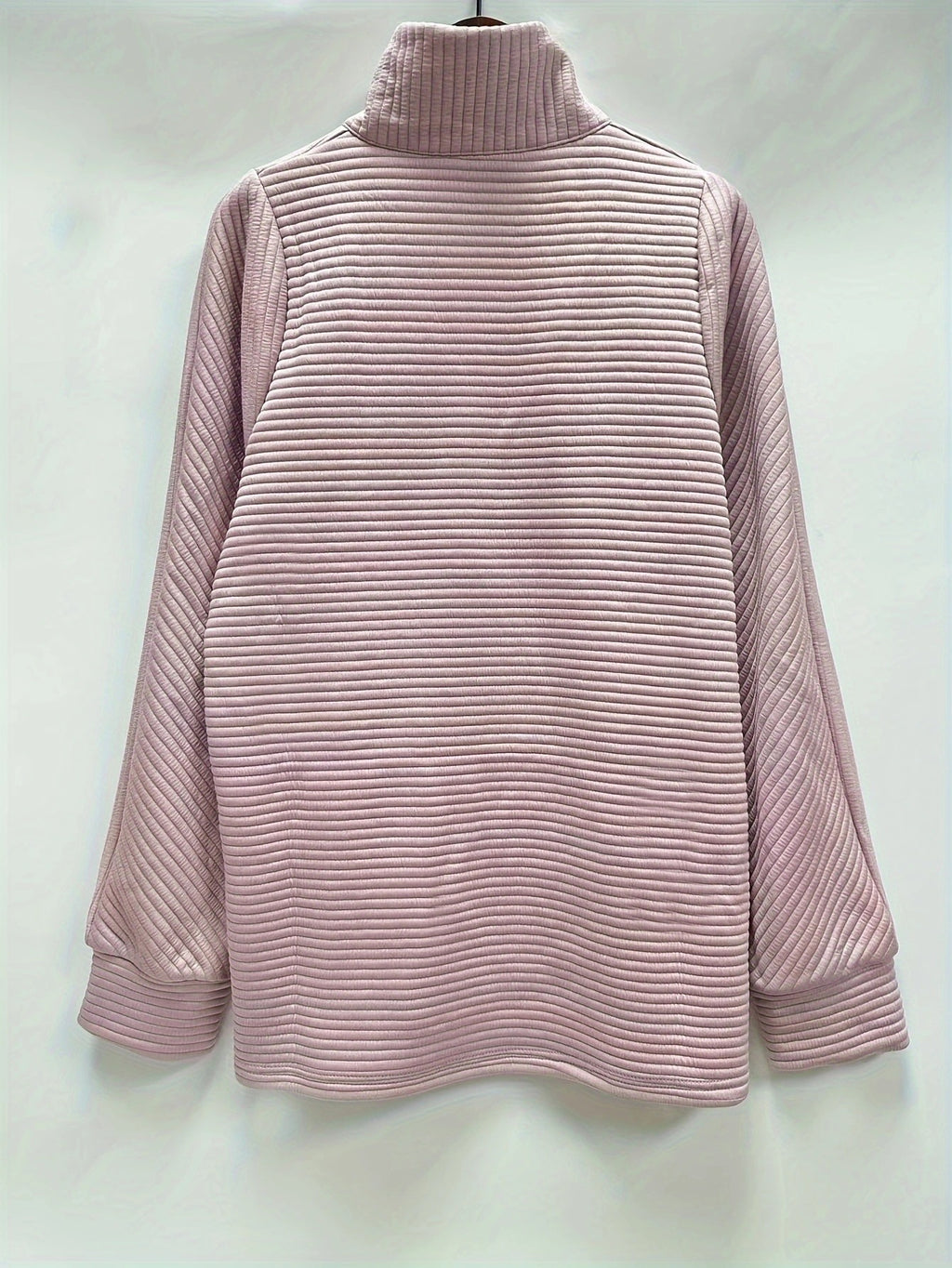 Textured Rib Half Zip Collared Sweatshirt - Pink - 1