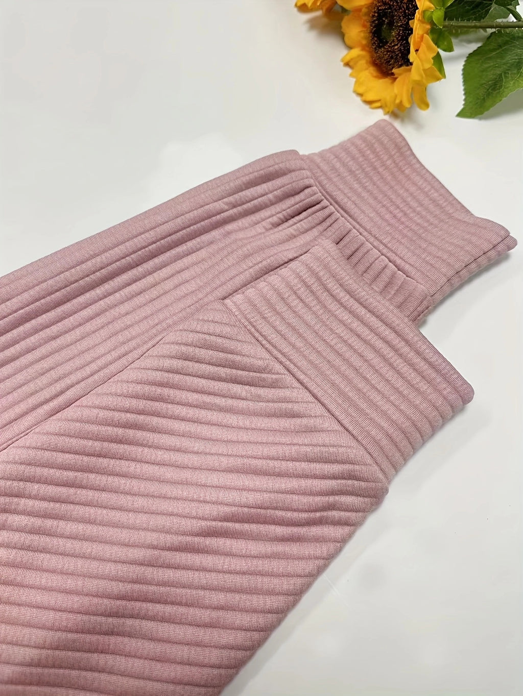 Textured Rib Half Zip Collared Sweatshirt - Pink - 4