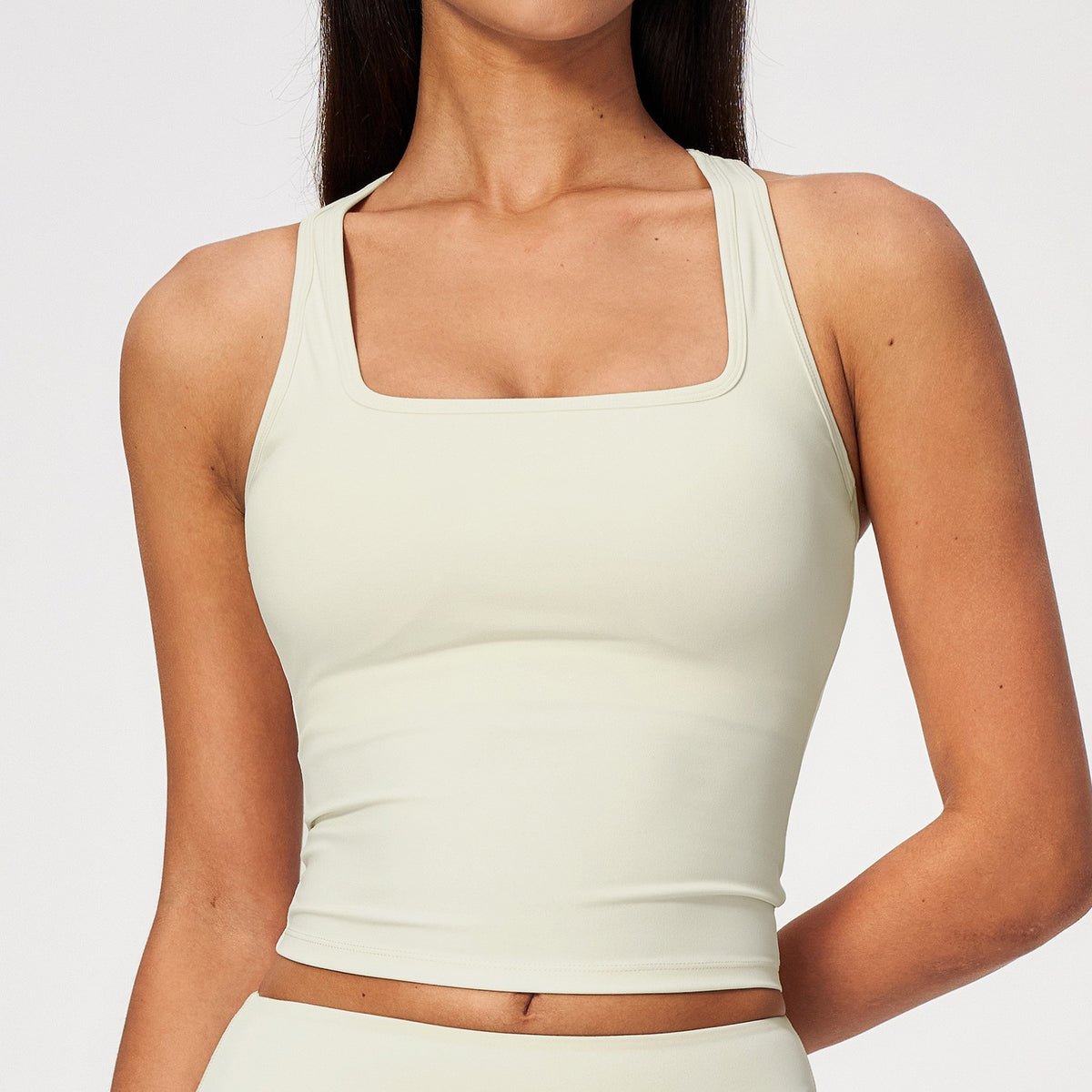 Brushed Square Neck Racerback Cropped Workout Tank - Cream