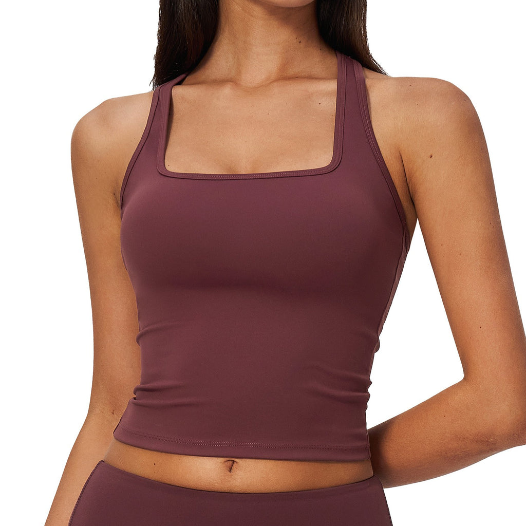 Brushed Square Neck Racerback Cropped Workout Tank