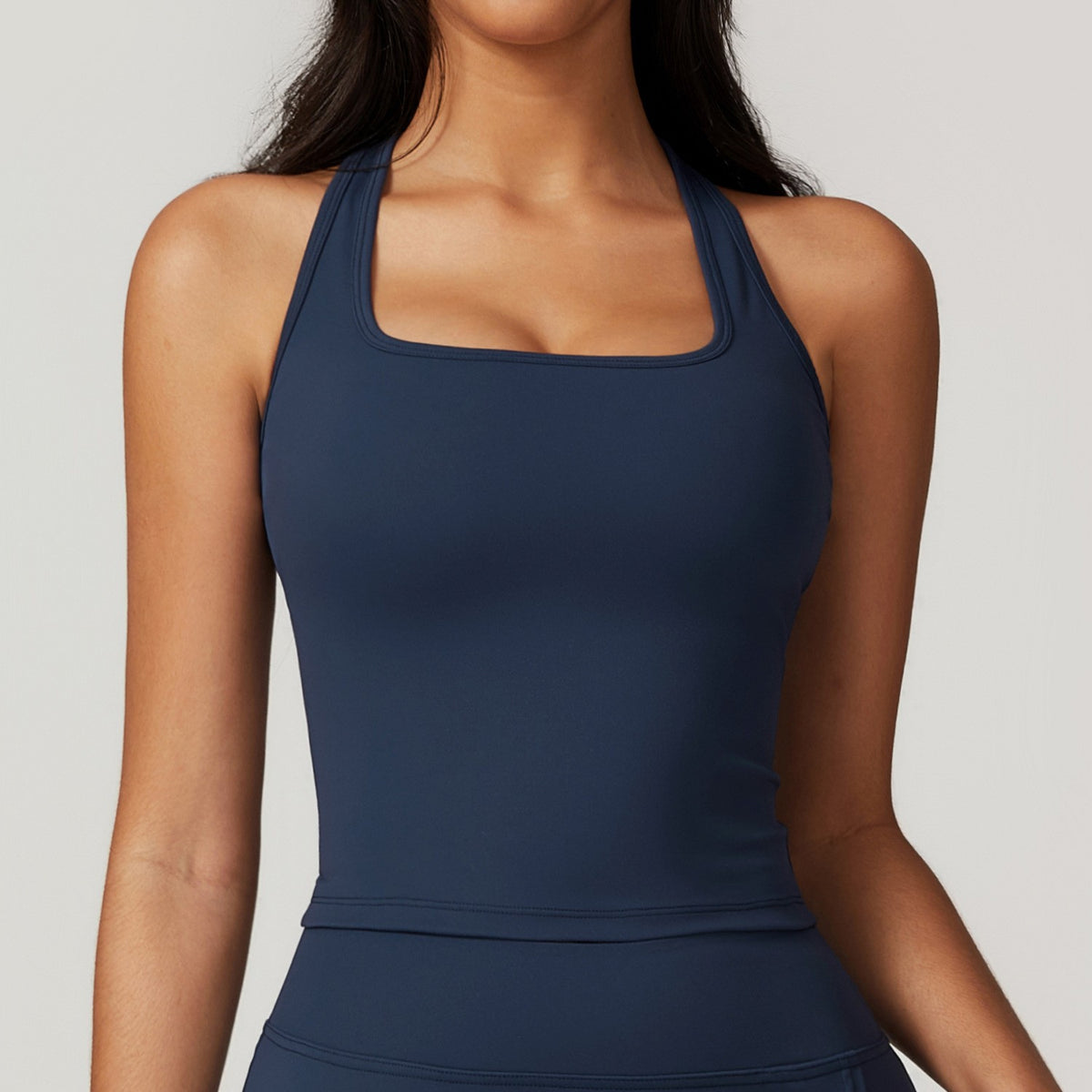 Brushed Square Neck Racerback Cropped Workout Tank
