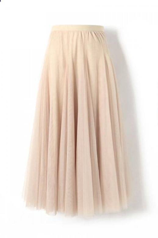 Flowy Mesh Ballet Skirt With Stretch Waistband - Beige