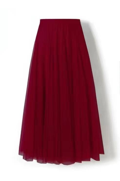 Flowy Mesh Ballet Skirt With Stretch Waistband - Burgundy