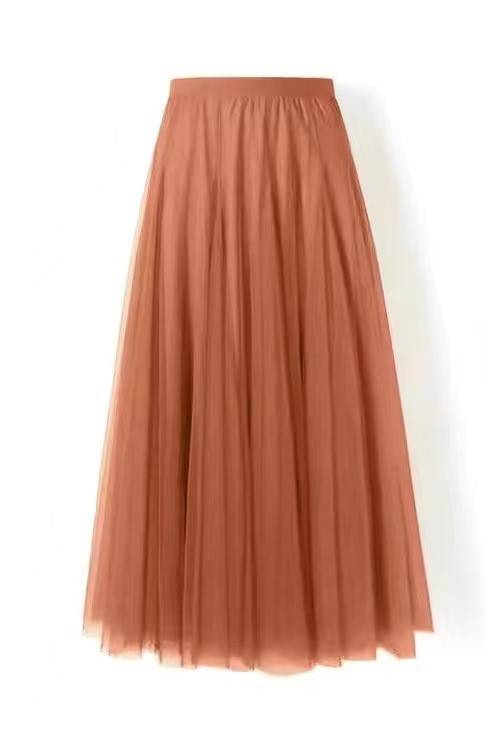 Flowy Mesh Ballet Skirt With Stretch Waistband - Caramel