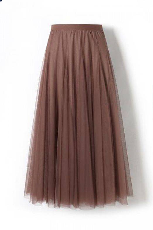 Flowy Mesh Ballet Skirt With Stretch Waistband - Coffee