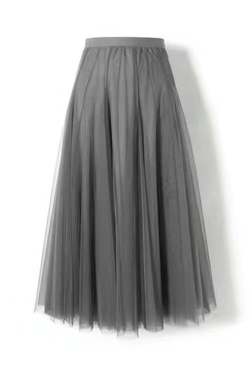 Flowy Mesh Ballet Skirt With Stretch Waistband - Grey