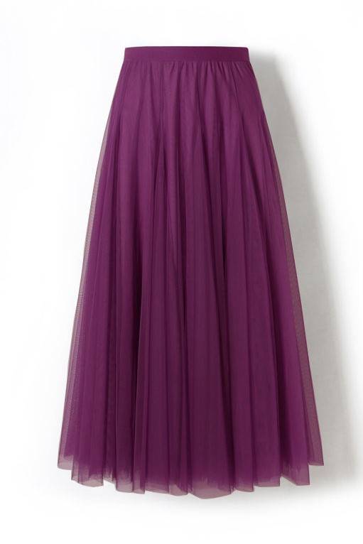 Flowy Mesh Ballet Skirt With Stretch Waistband - Plum