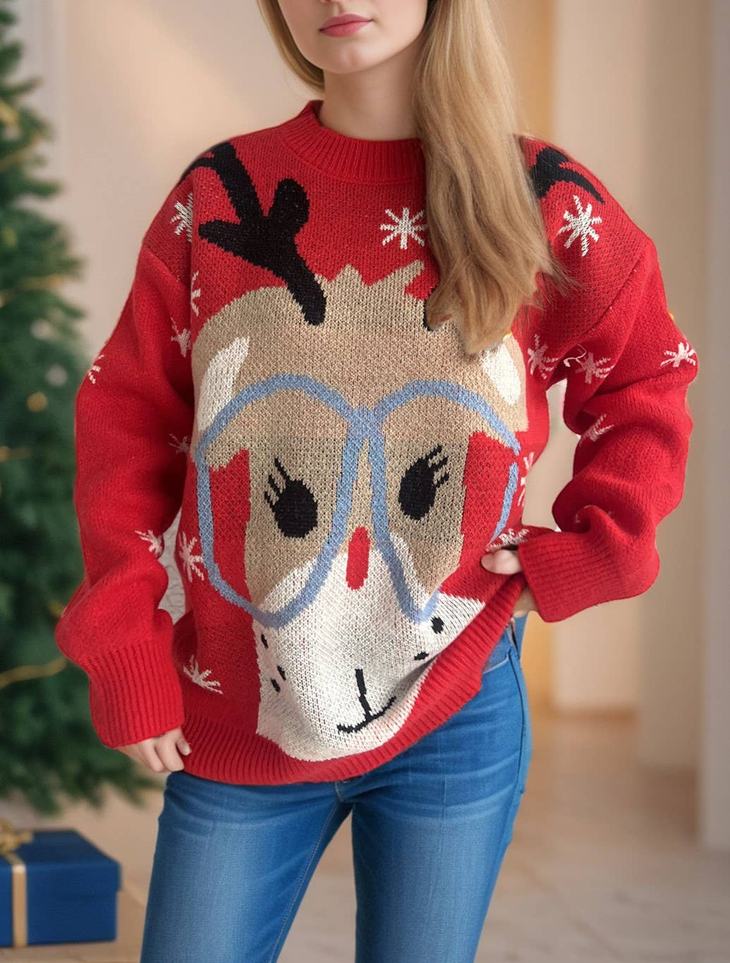 Deer In Glasses Novelty Knit Sweater