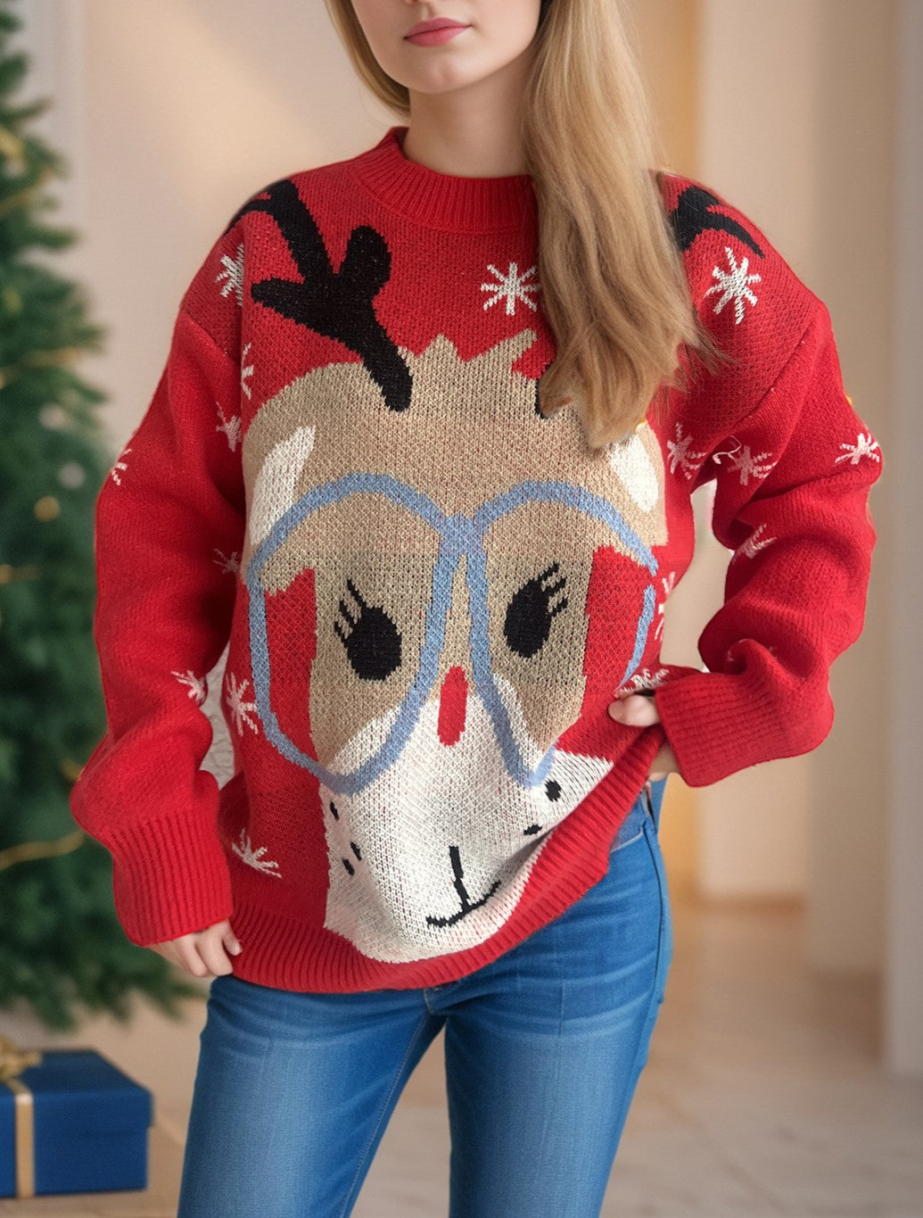 Deer In Glasses Novelty Knit Sweater - view 1