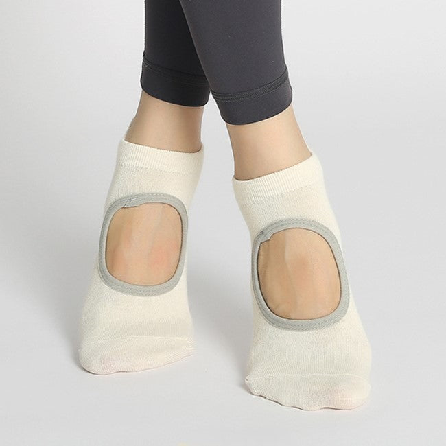 Low Cut Grip Socks With Open Instep - Beige