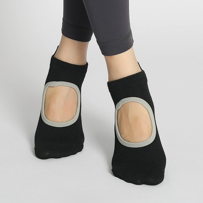 Low Cut Grip Socks With Open Instep - Black
