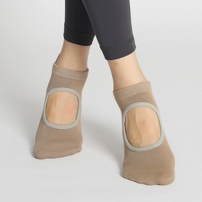 Low Cut Grip Socks With Open Instep - Khaki